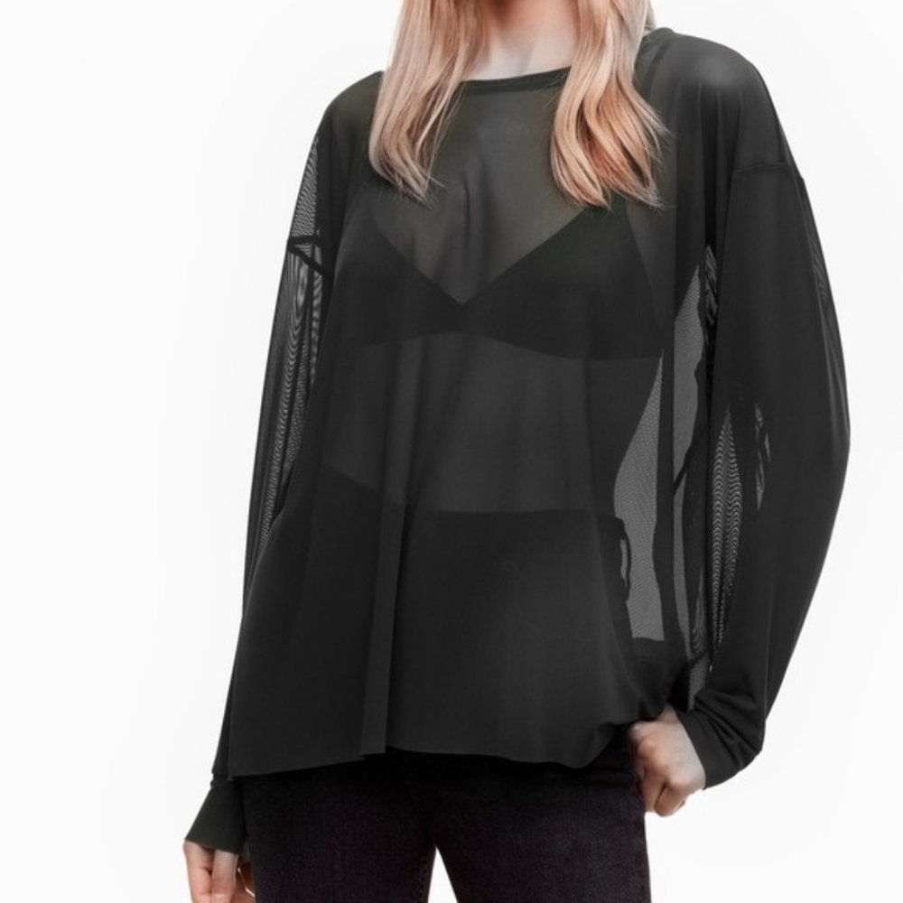 Aritzia Sheer Black Long-Sleeve Mesh Top